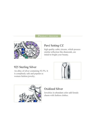 Fastbuy S925 Ayar Gümüş Bisiklet Kolye, Renkli Zirkon Boncuklu, Dıy Charm Bilezik, Çok Renkli Kolye Aksesuar Çok Renkli