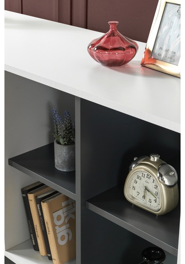 4612 Şile Metal Ayaklı Metal Kulplu Konsol - Yemek Odası - Salon Odası Beyaz Beyaz - Antrasit