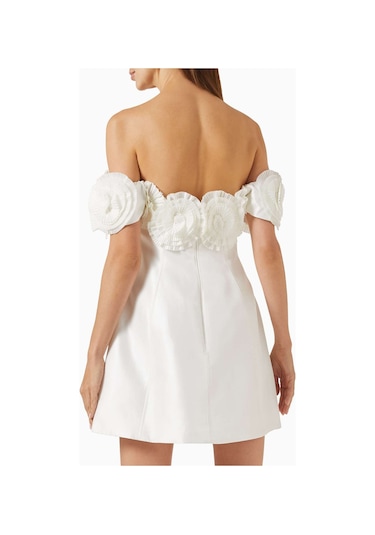 Acler Off - Shoulder Mini Elbise - Aksesuarlı, %65 Polyester %35 Pamuk, Saten Kumaş Beyaz