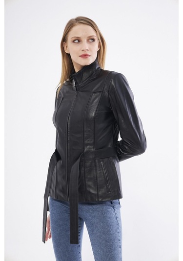 Derinss Dka2364 Hakiki Deri Kadın Siyah Mont 001