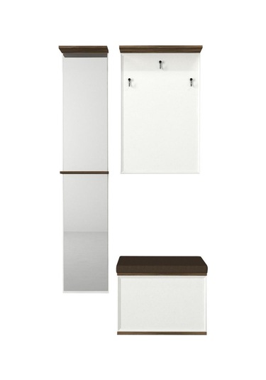 Dekorister Lonya Aynalı Sandıklı Puflu Portmanto Beyaz-Ceviz