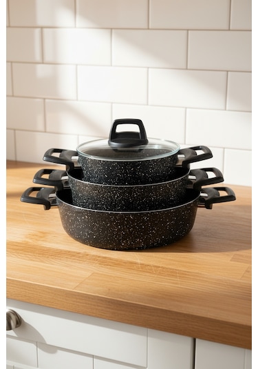 Bernardo Vormi 7 Parça Tencere Seti Siyah Siyah