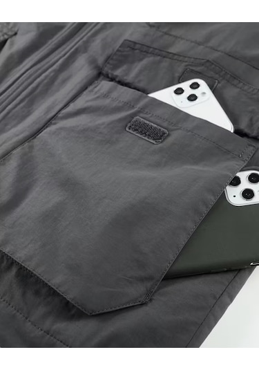 Snapbuy Kışlık Çift Taraflı, Çok Cepli, Bol Kesimli, Kalın Peluşlu Erkek Yeleği Koyu Gri