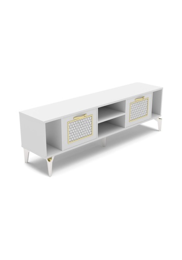 Tv Sehpası Tv Ünitesi Beyaz Gold 160 Cm Linya 5042 Sarı