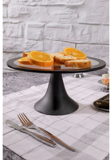 Siyah Yuvarlak Pasta Standı, Kek Ve Kurabiye Sunum Stantı, Çeyizlik, Hediyelik, Pasta Tabağı Siyah