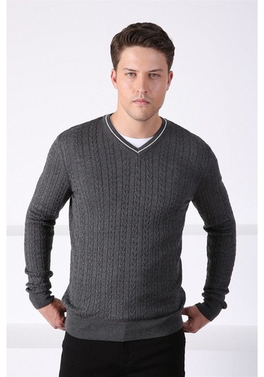 Ferraro Antrasit V Yaka Erkek Pamuk Kazak Antrasit (490435477) Antrasit