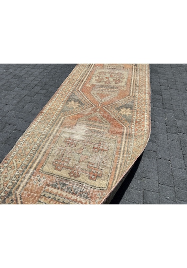 El Dokuması Yün Yolluk 102x290 Eskitme Kiremit Malatya Halısı Kiremit