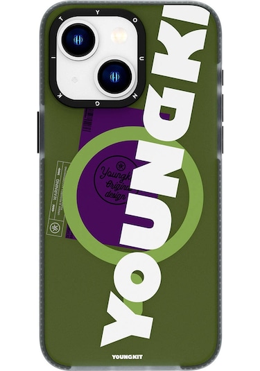 İphone 15 Uyumlu Kılıf Magsafe Şarj Özellikli Youngkit Binfen Serisi Yazı Temalı Kapak Yeşil