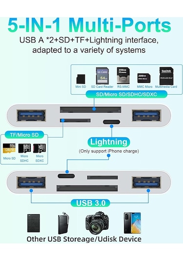 Usb 3.0 Type C Lightning To Sd Tf Otg Kart Okuyucu Çevirici