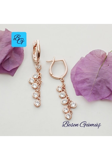 Zirkon Taşlı Salkım Küpe Gümüş