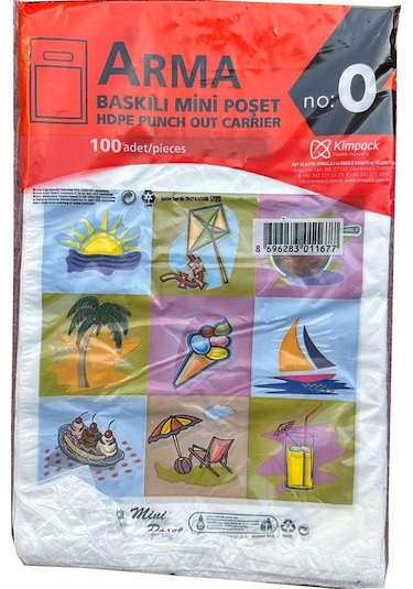 Arma Baskılı Mini Blok Poşet Torba - No : 0 - 20 x 30 CM. - Beyaz - 100 Adetlik 10 Paket