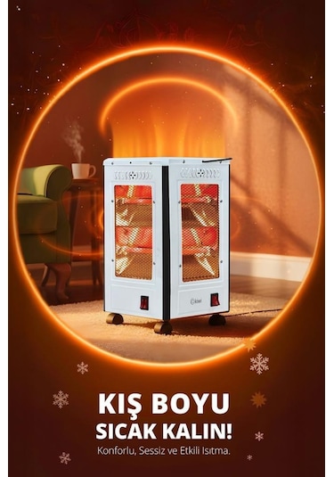 Kiwi Kht-8407 Quartz Isıtıcı 5 Yönlü Isıtma & Enerji Tasarruflu Kuvars Tüp & Taşınabilir Tasarım