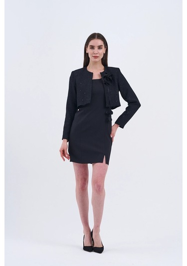 Trend Kadın Modern Ve Şık Ceket Ve Elbise Kombini Siyah