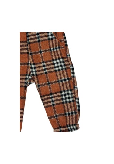 Erkek Bebek Bel Paça Lastikli Rahat Kalıp Ekose Pantolon-13474 Tarçın