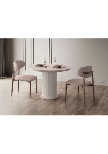 Traverten Yemek Masası Takımı 2 Kişilik Bej