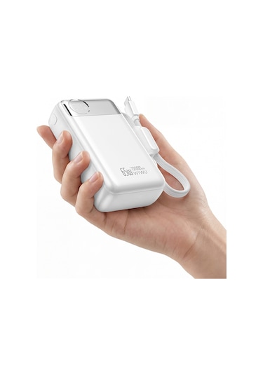 Wiwu T132 Power Plus Serisi Type-c Kablolu Pd Powerbank 65w 12000mah Beyaz
