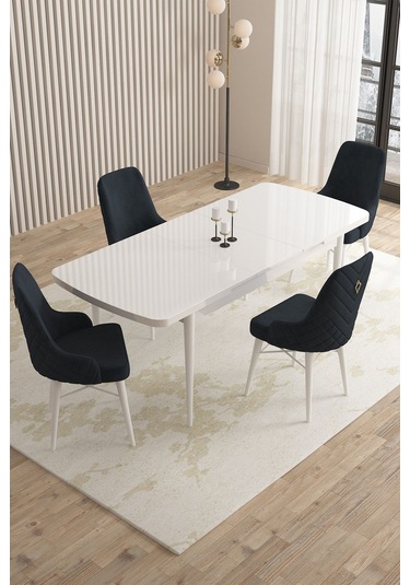 Mazaka Beyaz 80x132 Açılabilir Mdf Masa Yemek Odası Takımı, Mutfak Takımı 4 Adet Sandalye Antrasit Mazaka Beyaz 80x132 Açılabilir Mdf Masa Yemek Odası Takımı, Mutfak Takımı 4 Adet Sandalye Antrasit