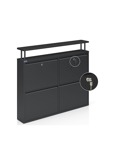 Ceha Kilitli Tablalı 4'lü Metal Ayakkabılık - Siyah K.AYK-2.4/S/P 9005/KL Ceha Kilitli Tablalı 4'lü Metal Ayakkabılık - Siyah K.AYK-2.4/S/P 9005/KL