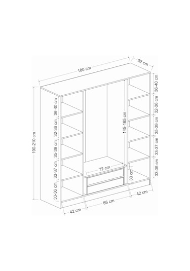 Minar Kale 4 Kapaklı 2 Aynalı 2 Çekmeceli Dolap Antrasit Dore 210cm Çok Renkli