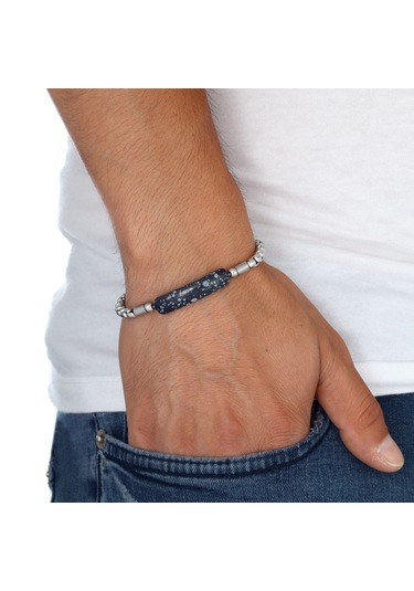 Obsidyen Doğal Taşlı Ve Ayarlanabilir Çelik Zincir Bileklik 8781