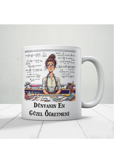 Dünyanın En Güzel Öğretmenine Özel Öğretmenler Günü Hediyelik Baskılı Kupa Beyaz