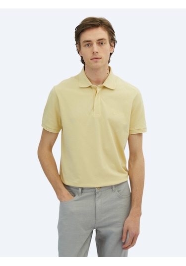 Sarı Düz Polo Yaka %100 Pamuk T-shirt Sarı