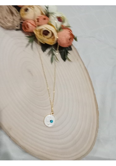 Beyaz Nazarboncuğu Şık Çelik Kolye Beyaz