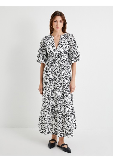 Koton Midi Çiçekli Elbise Balon Kol V Yaka Volanlı Pamuklu Siyah Desenli 4sak80100pw Siyah Koton Midi Çiçekli Elbise Balon Kol V Yaka Volanlı Pamuklu Siyah Desenli 4sak80100pw Siyah