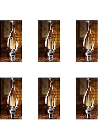Seldur Edison 6 Adet 4W LED Filament Kıvrık Buji Ampul Günışığı CT-4062G