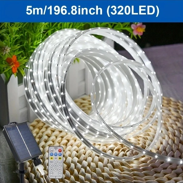 Trendooze 022 1 Adet Güneş Enerjili Led Şerit Işık 8 Mod Uzaktan Kumandalı Zaman Ayarlı 19685 İnç 320 Led Beyaz Işık