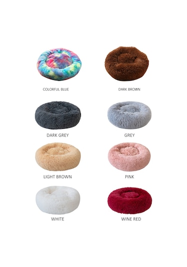 Mufunye Yumuşak Peluş Yuvarlak Evcil Hayvan Yatağı İçin Kedi Küçük Köpekler İçin Kırmızı - 50 Cm Çap