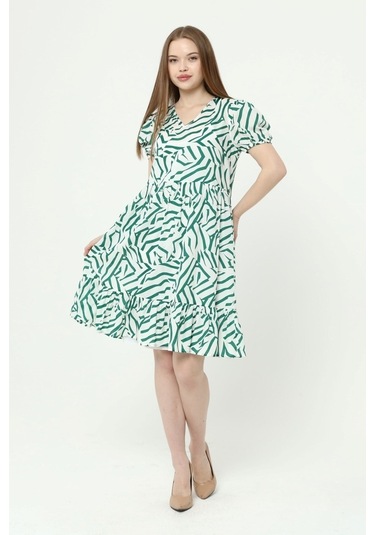 Kadın V Yaka Büzgülü Midi Elbise 4440/100 001