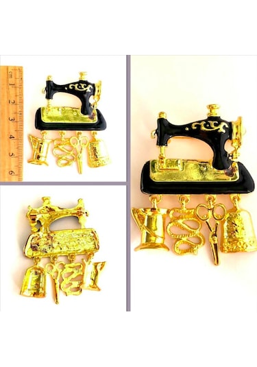Omeniv Vintage Stil Dikiş Makinesi Broş İğne Mine Altınsu Kaplı