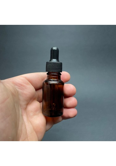 Kahverengi Cam Damlalıklı Şişe Siyah Plastik Kapak 15 ML