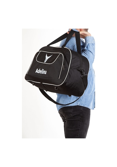 Unisex Siyah Seyahat Tatil Spor Kabin Boy Kumaş Valiz El Ve Omuz Çantası Siyah