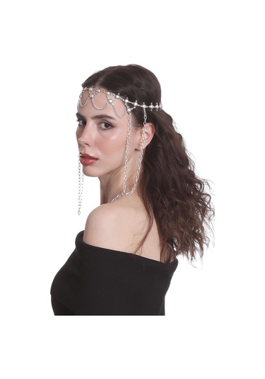 Labalaba Kadın Antik Gümüş Kaplama Zincirli Tasarım Saç Zinciri Gümüş