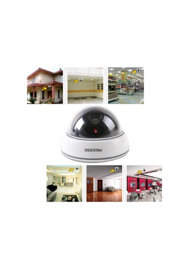 Yuntech01 Beyaz Yarı Küre Sahte Cctv Kamerası - Led Flaş Işıklı, Dış/iç Kullanım, Pil Gerektirir Pil Dahil Değil , 1 Adet