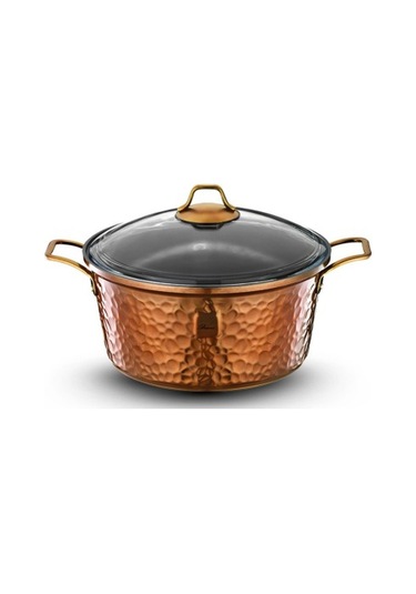 Brioni Copper 9 Parça Yanmaz Yapışmaz Bakır Görünümlü Granit Tencere Seti Bakır