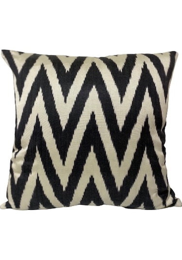 Siya beyaz İkat ipek el dokuma dekoratif kırlent