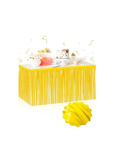 Kendinden Yapışkanlı Makaron Sarı Püsküllü Masa Eteği 75 X 275 Cm Parti Süslemesi