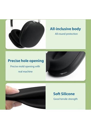 Reedark  Airpods Uyumlu Max İçin Siyah Silikon Koruyucu Set: Kulak Yastığı + Kulaklık Kılıfı + Baş Çemberi - Su Geçirmez, Toz Ve Çizik Koruma Diğer