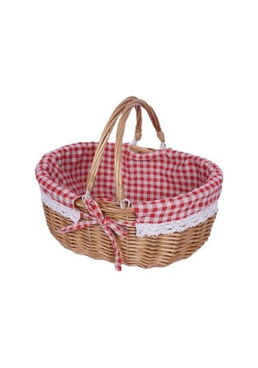 Dancemonkey Cbtx Hasır Piknik Sepeti, Söğüt El Dokuma, Oyuncak Saklama, Kırmızı Izgara Çift Kulplu Ahşap