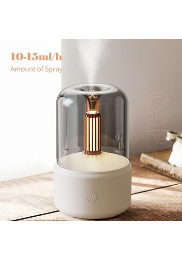 Yifomall Mum Işığı Tarzı Aroma Difüzör 120ml Sis Nemlendirici Sıcak Beyaz Gece Işığı Sessiz Esansiy Hava Nemlendirici