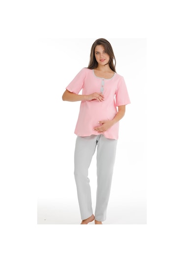 Parlingerie Hamile Lohusa Pijama Takımı Pembe-gri