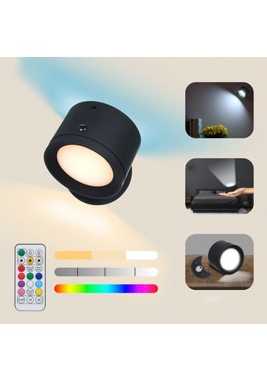 Ximistore9 Siyah Manyetik Duvara Takılabilir Duvar Lambası - İnsan Algılama, 3 Renk Tonu Okuma Işığı Parlaklık Ayarlı , Rgb Stüdyo Işığı, Dokunmatik Ve Kumanda Kontrol, Zamanlayıcı, 2000mah Pil Siyah