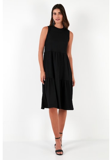 Lela Regular Fit Kolsuz Midi Bayan Elbise 5869008 Siyah