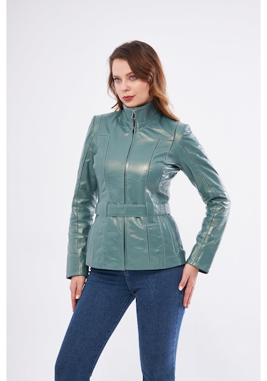 Derinss Dka2364 Hakiki Deri Kadın Yeşil Mont 001