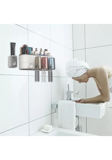 Suntek Diş Fırçası Rafı Duvara Monte Macunu 3-fincan-gri 3 Fincan Gri Diğer