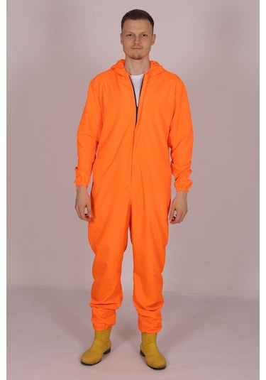 İşçi Tulumu  Yağmurluk Çiftçi Bahçıvan Kuaför Laboratuvar Sıvı Geçirmez Terletmez Kumaş Turuncu