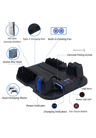 Ps5 Slim Multi Fonksiyonlu Fanlı Şarj Stand